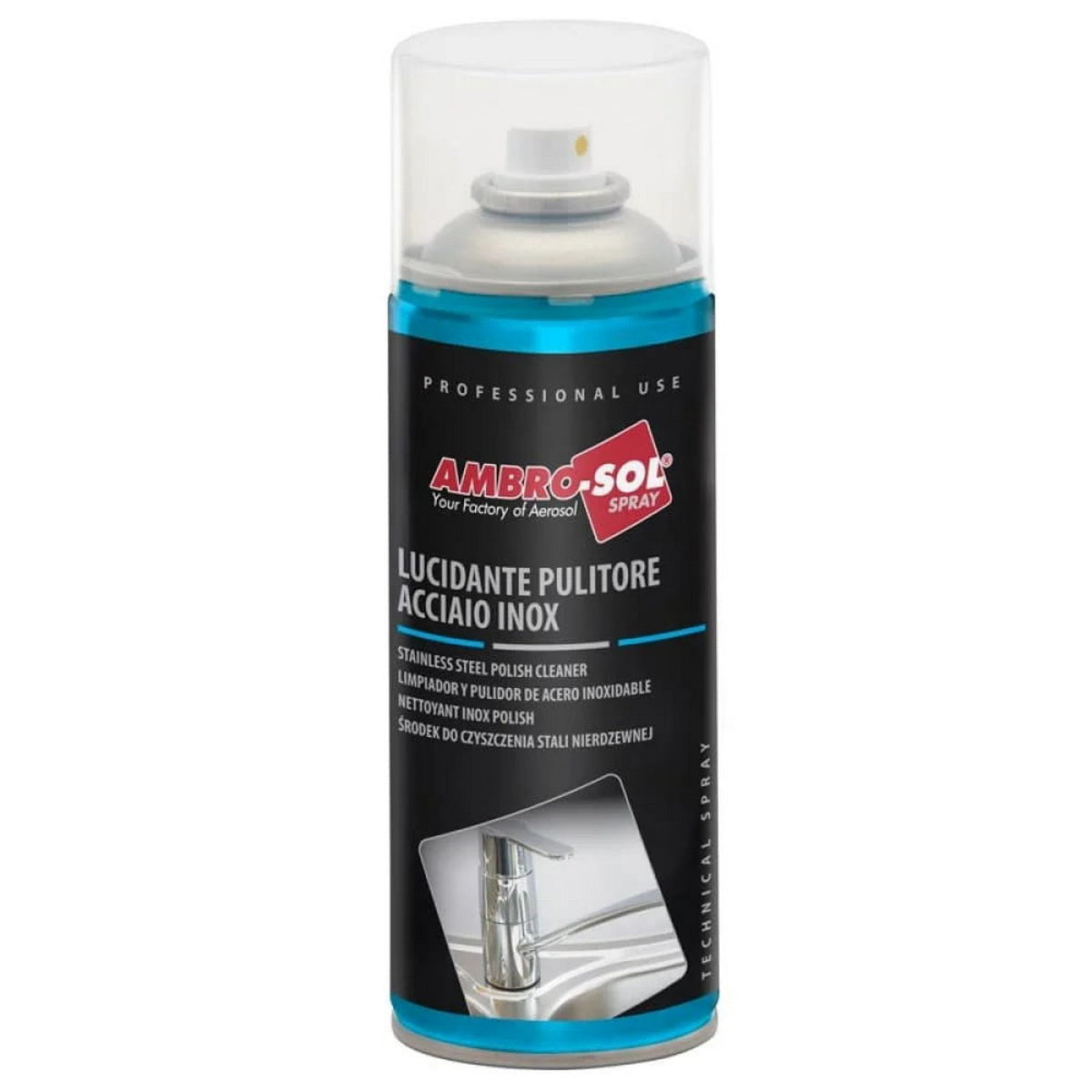 Ambrosol Lucidante Pulitore Spray Acciaio Inox Σπρέι Γυαλιστικό & Καθαριστικό Ανοξείδωτων Επιφανειών 400ml