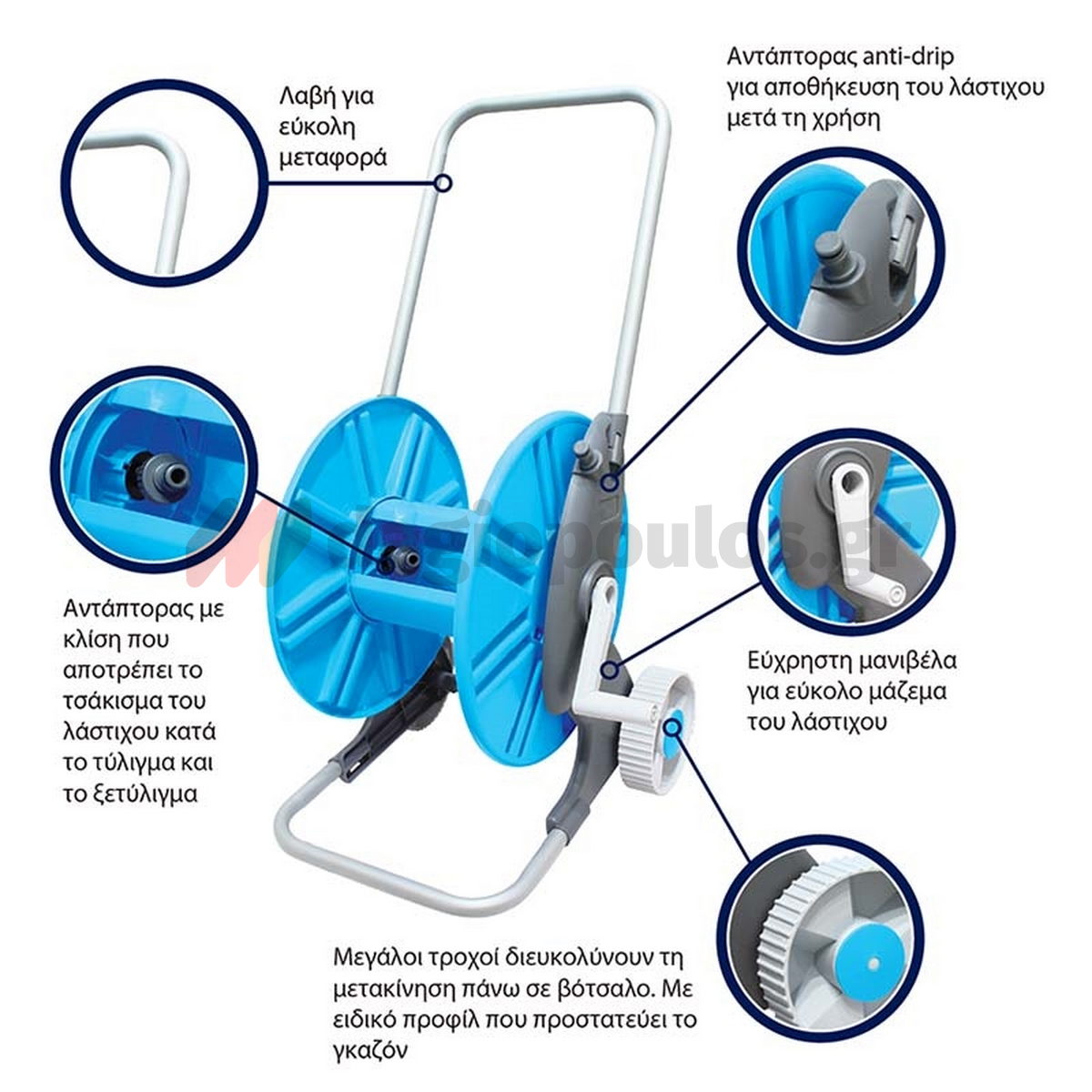 Aquacraft Καρούλι Λάστιχου Ποτίσματος Κήπου (Ανέμη) Τροχήλατο 40mtr