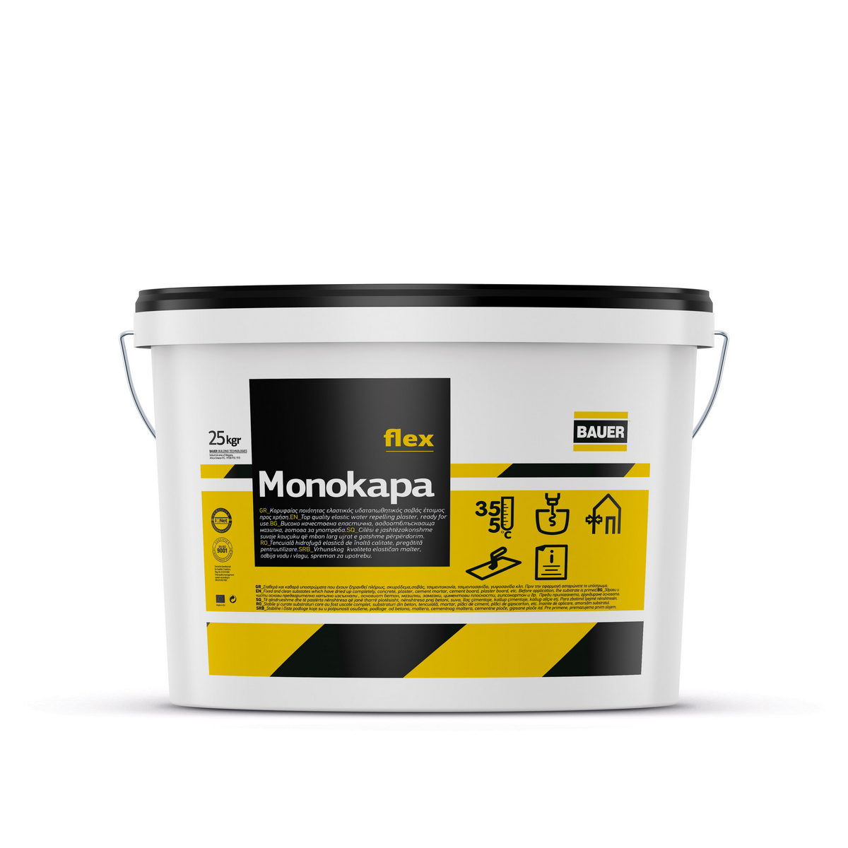 Bauer Monokapa Flex Άκαυστος Ελαστικός Διακοσμητικός Οργανικός Σοβάς Θερμομόνωσης 1.5mm F 25Kgr