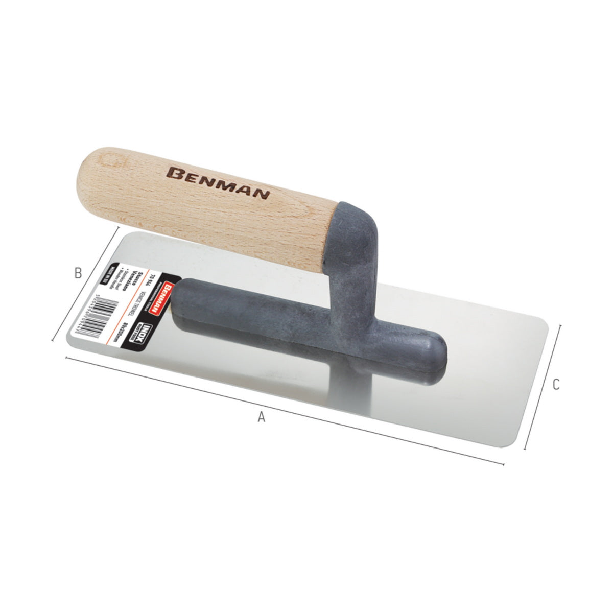 Benman Επαγγελματική Spatula Μυστρί Stucco Veneziano Με Στρογγυλεμένες Άκρες & Ξύλινη Λαβή Ανοξείδωτη