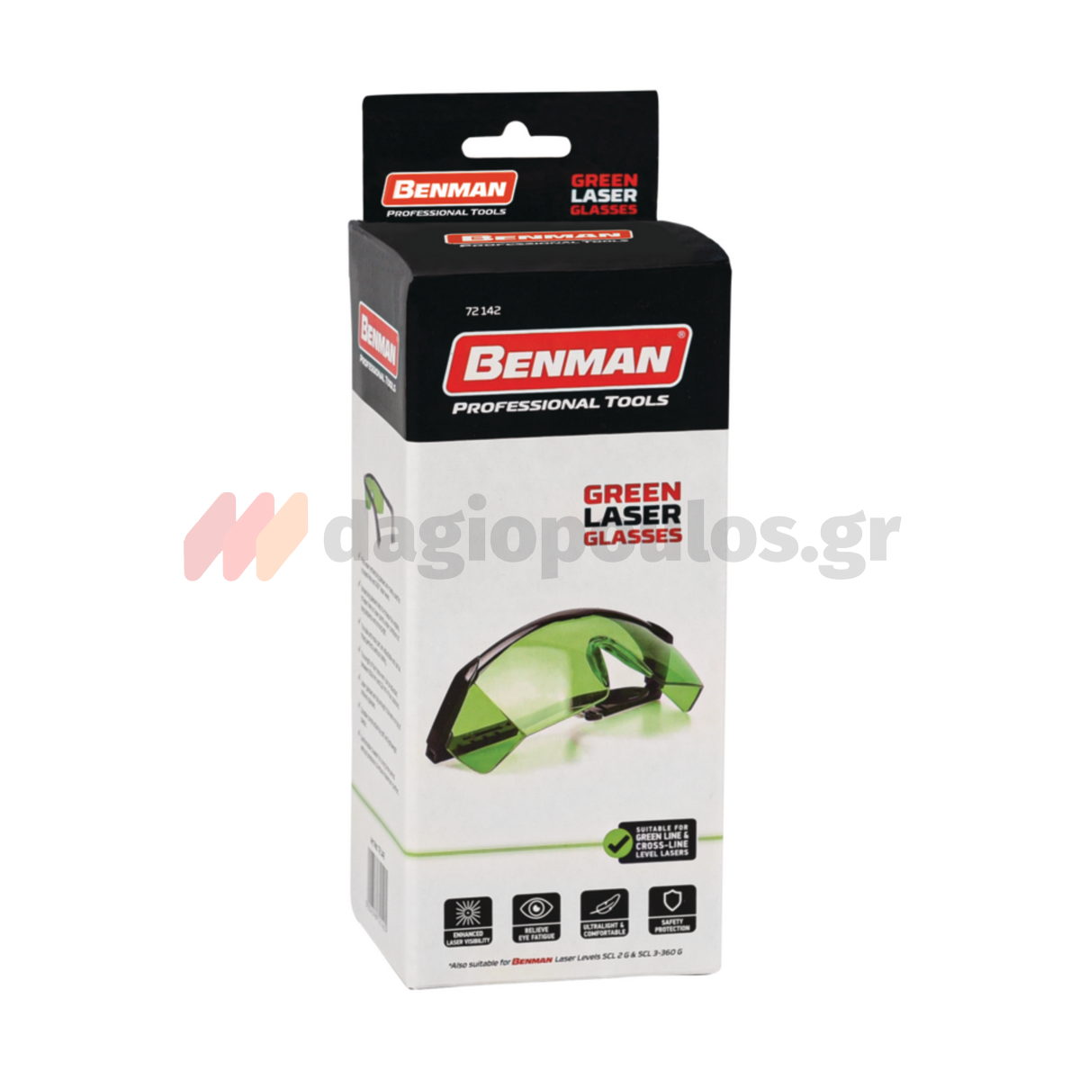 Benman 72142 Γυαλιά Προστασίας Εργασίας Ανοικτού Τύπου και Ενίσχυσης Όρασης Ακτίνας Laser Πράσινα