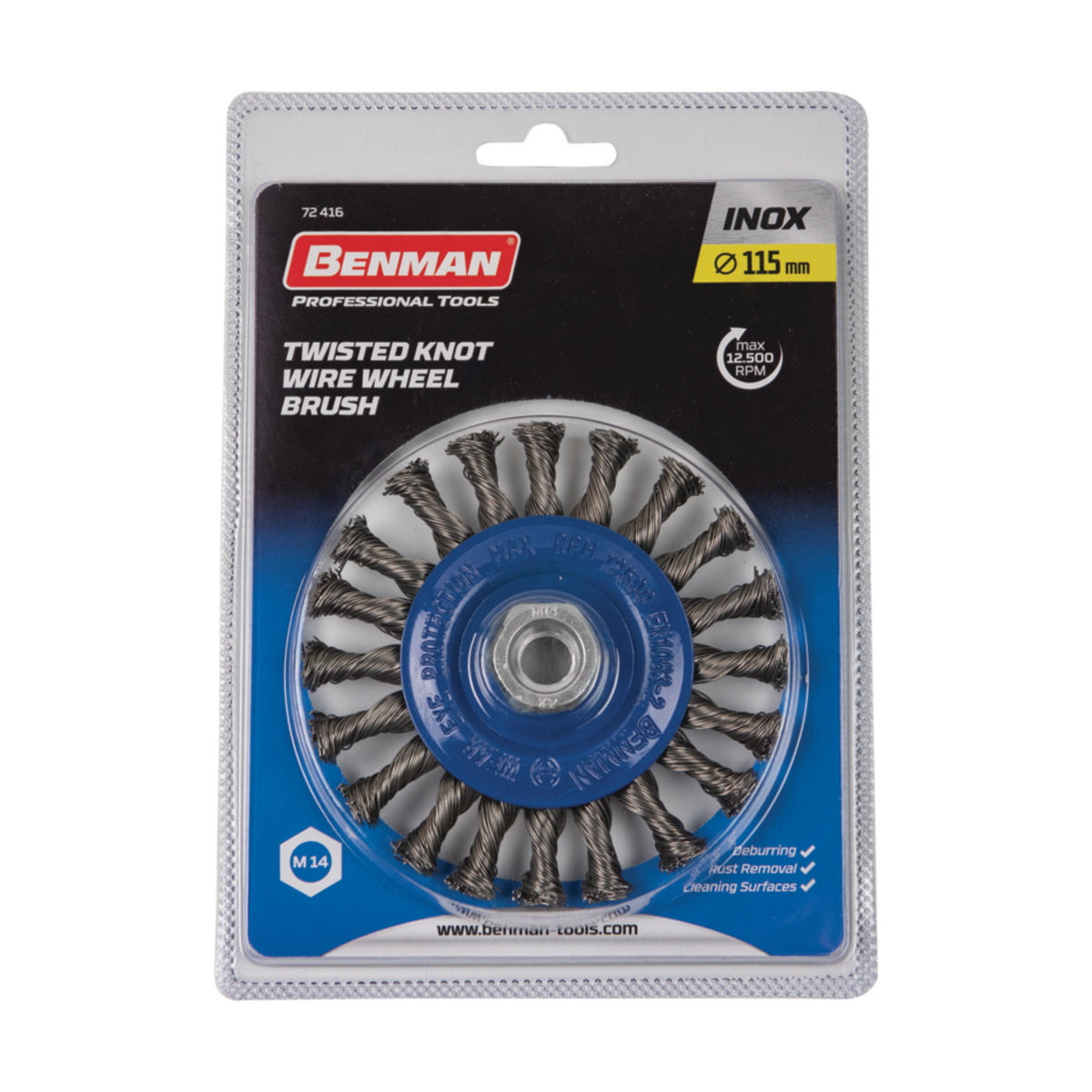 Benman 72416 Βούρτσα Συρμάτινη (Συρματόβουρτσα) Γωνιακού Τροχού Ίσια M14 115mm Πλεκτή (Κοτσίδα) ΑΝΟΞΕΙΔΩΤΗ