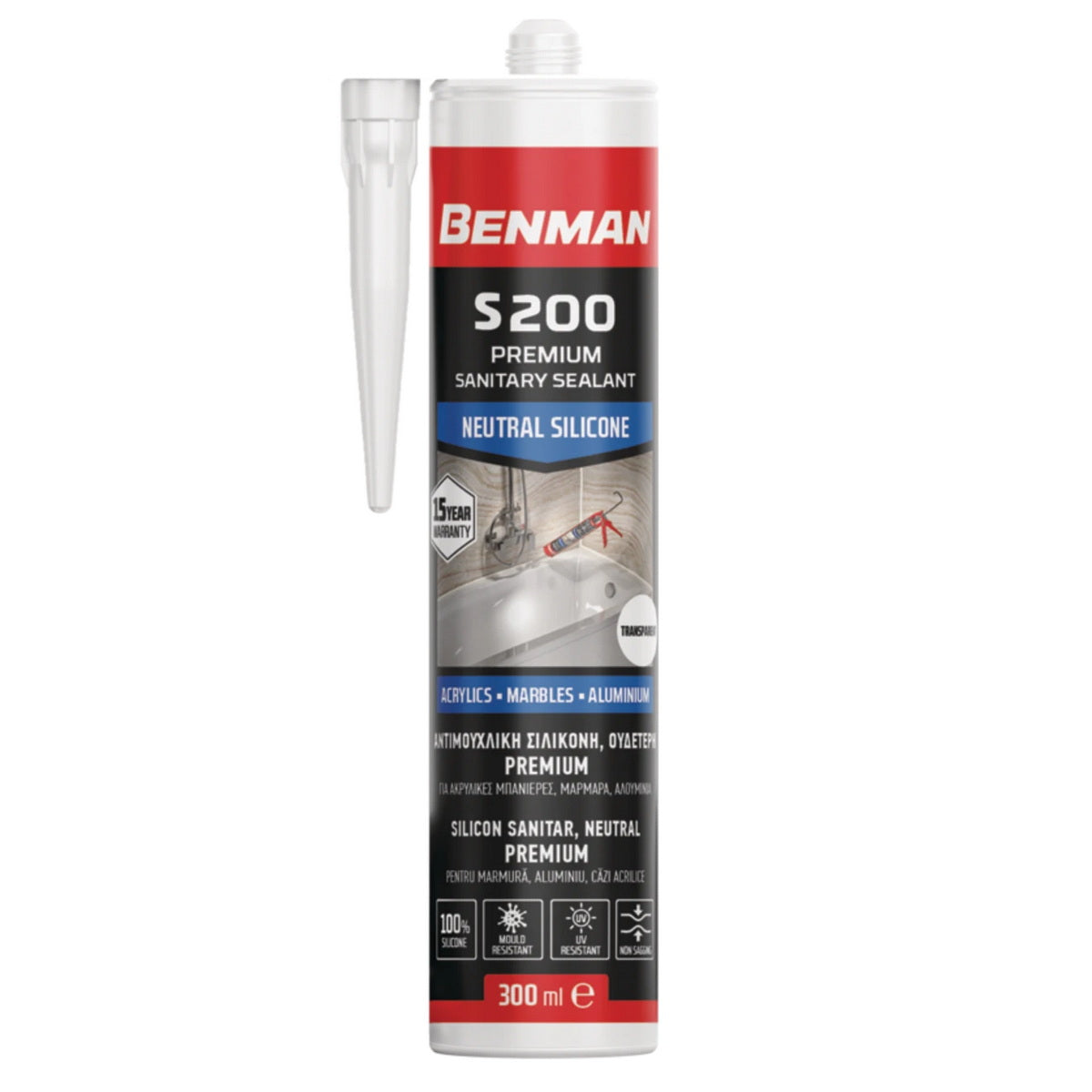 Benman S200 Premium Sanitary Ουδέτερη Αντιμουχλική Σιλικόνη 280ml
