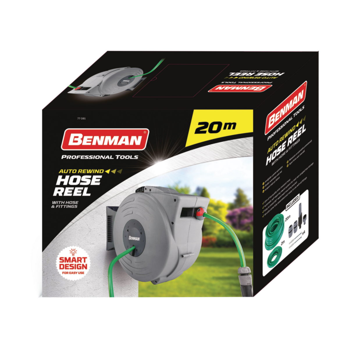 Benman 77081 Αυτόματη Καρούλι Λάστιχου Ποτίσματος Κήπου (Ανέμη) με Λάστιχο 20mtr