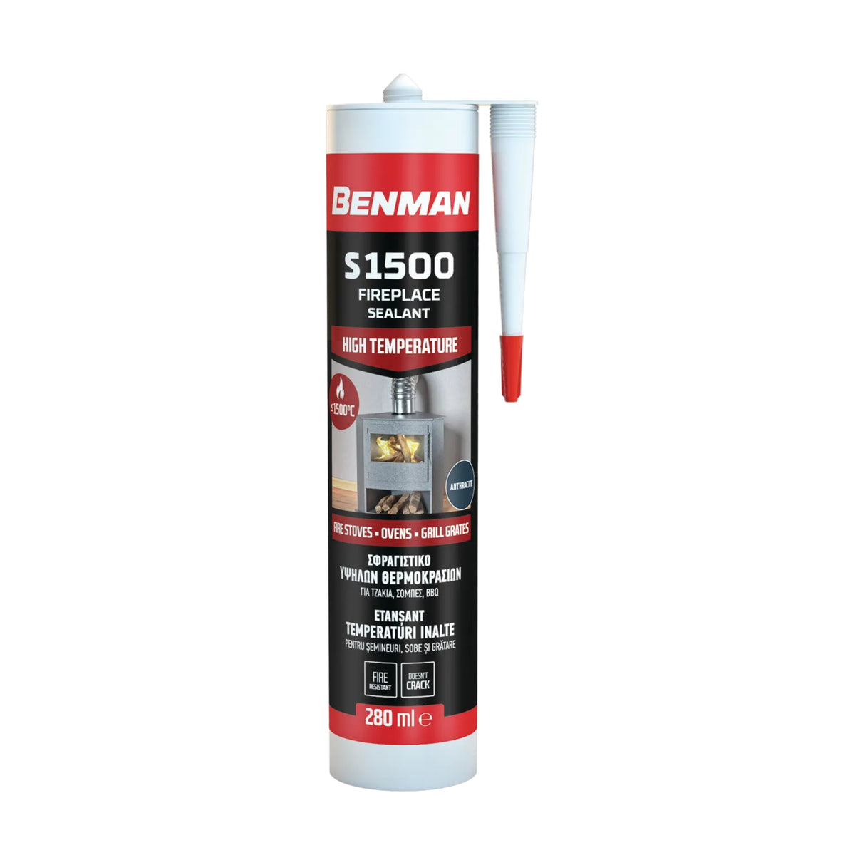 Benman S1500 Fireplace Sealant Σφραγιστικό Υψηλών Θερμοκρασιών Για BBQ Τζάκια Σόμπες Ανθρακί 280ml