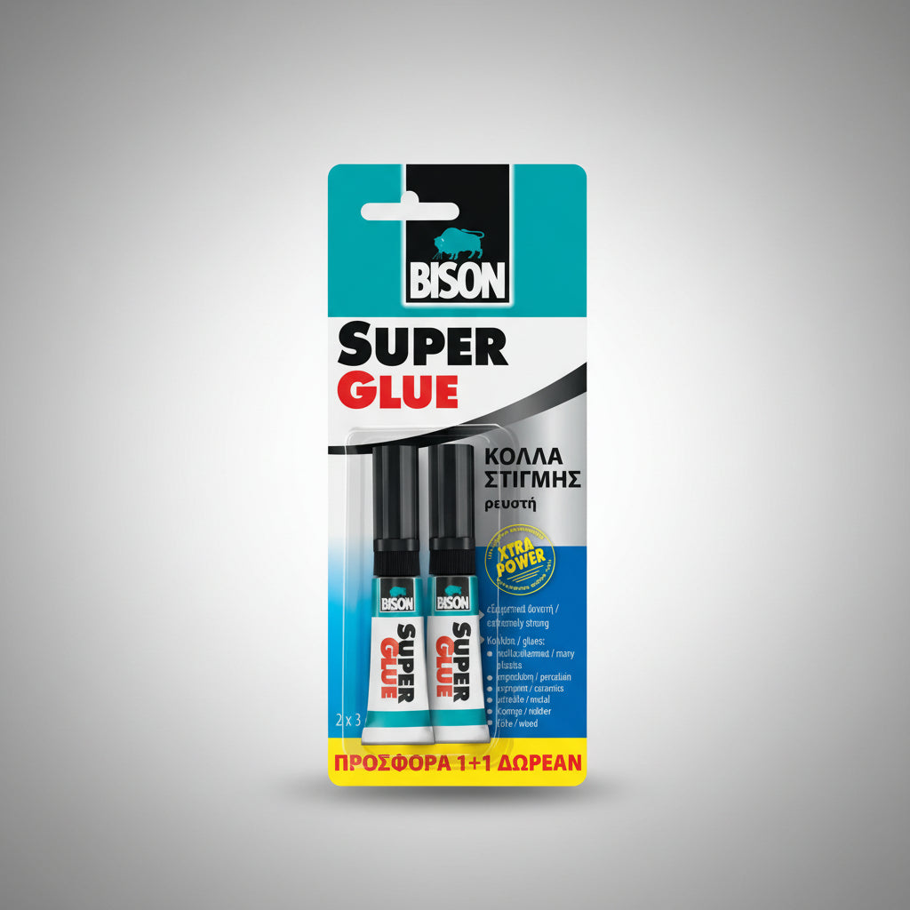 Bison Super Glue Κόλλα Στιγμής 1+1 ΔΩΡΟ 2x3gr