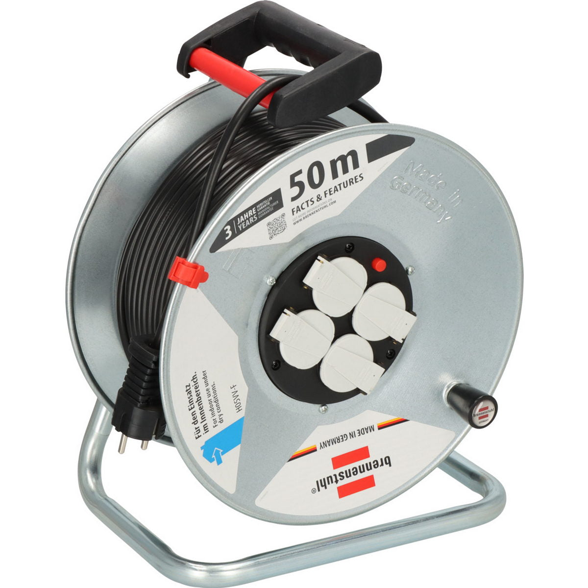 Brennenstuhl Garant S 4 E 1195066 IP20 Μπαλαντέζα Ρεύματος Σε Μεταλλικό Καρούλι Με Καλώδιο H05VV-F 3G1,5 x 50mtr