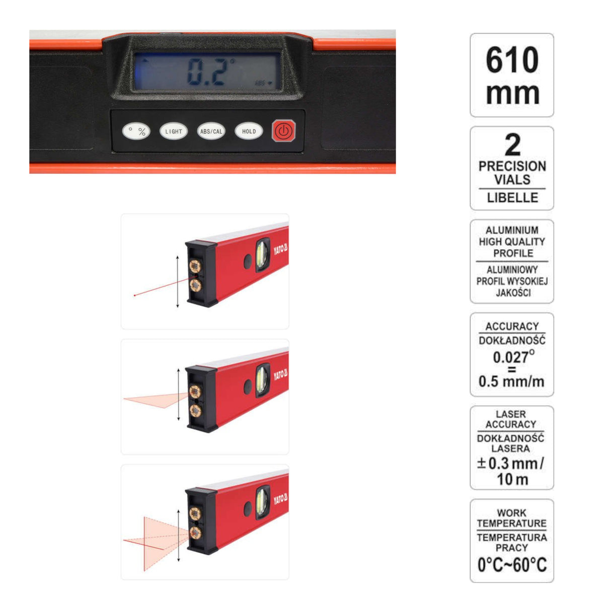 Yato YT-30400 Αλφάδι Laser 610mm