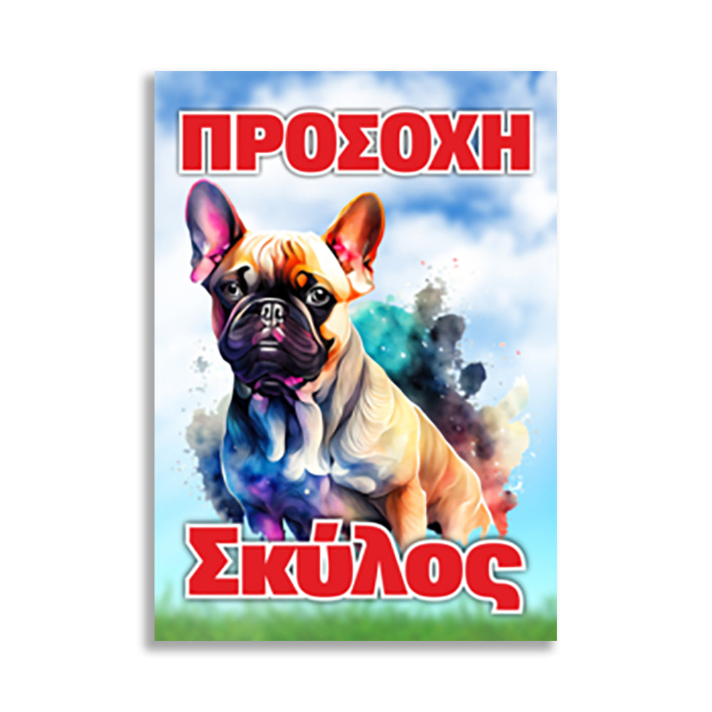Πινακίδα Σήμανσης PVC "Προσοχή Σκύλος Γαλλικό Bulldog" 200mm x 300mm