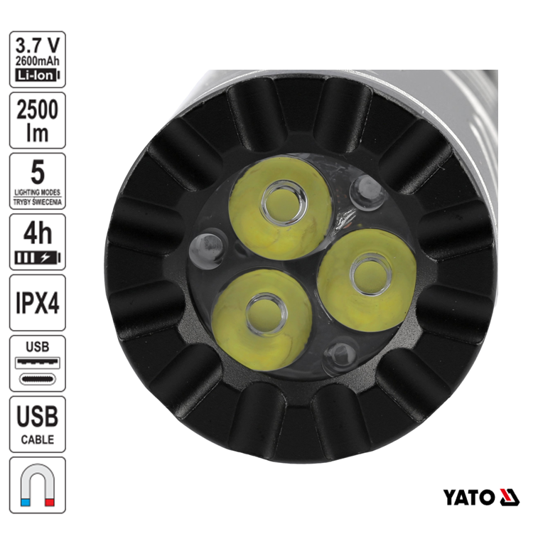 Yato YT-085613 Φακός Επαναφορτιζόμενος 2500Lm
