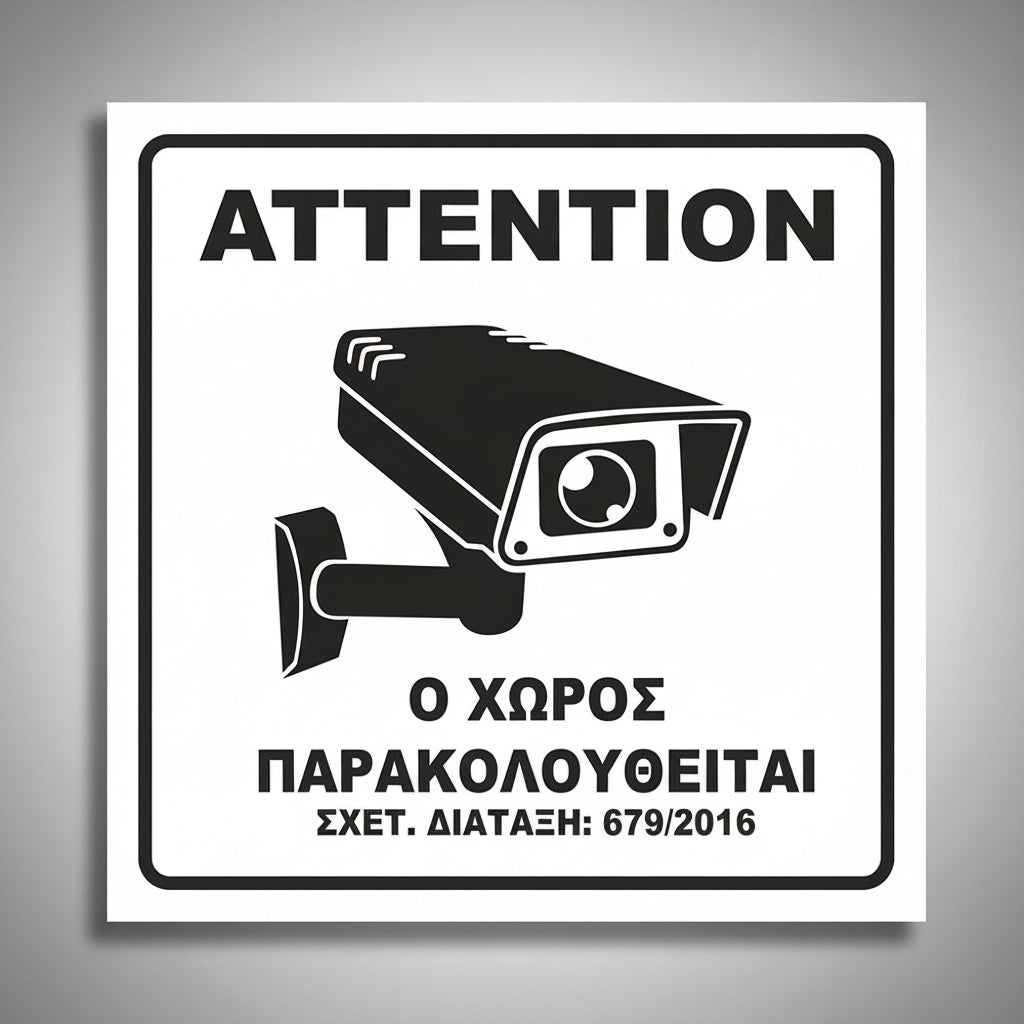 Πινακίδα Σήμανσης Παρακολούθησης Aκρυλικό Plexiglass "Ο ΧΩΡΟΣ ΠΑΡΑΚΟΛΟΥΘΕΙΤΑΙ” Λευκό 150mm x 150mm