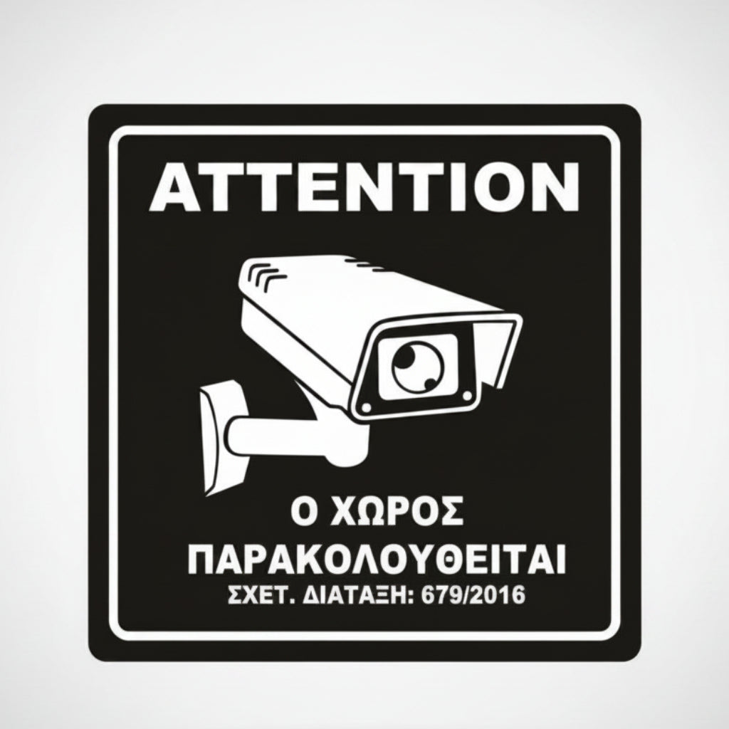 Πινακίδα Σήμανσης Παρακολούθησης Aκρυλικό Plexiglass "Ο ΧΩΡΟΣ ΠΑΡΑΚΟΛΟΥΘΕΙΤΑΙ” Μαύρο 150mm x 150mm