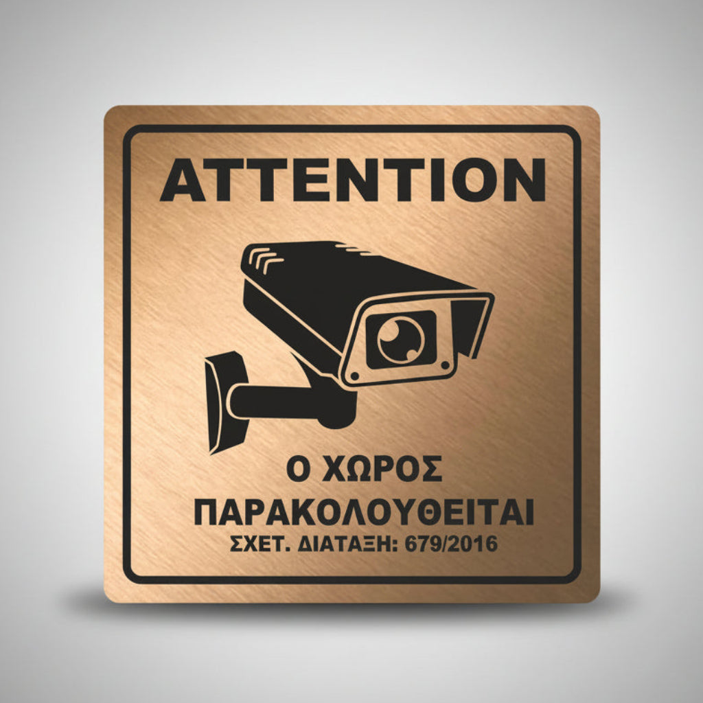 Πινακίδα Σήμανσης Παρακολούθησης Aκρυλικό Plexiglass "Ο ΧΩΡΟΣ ΠΑΡΑΚΟΛΟΥΘΕΙΤΑΙ” Bronze 150mm x 150mm