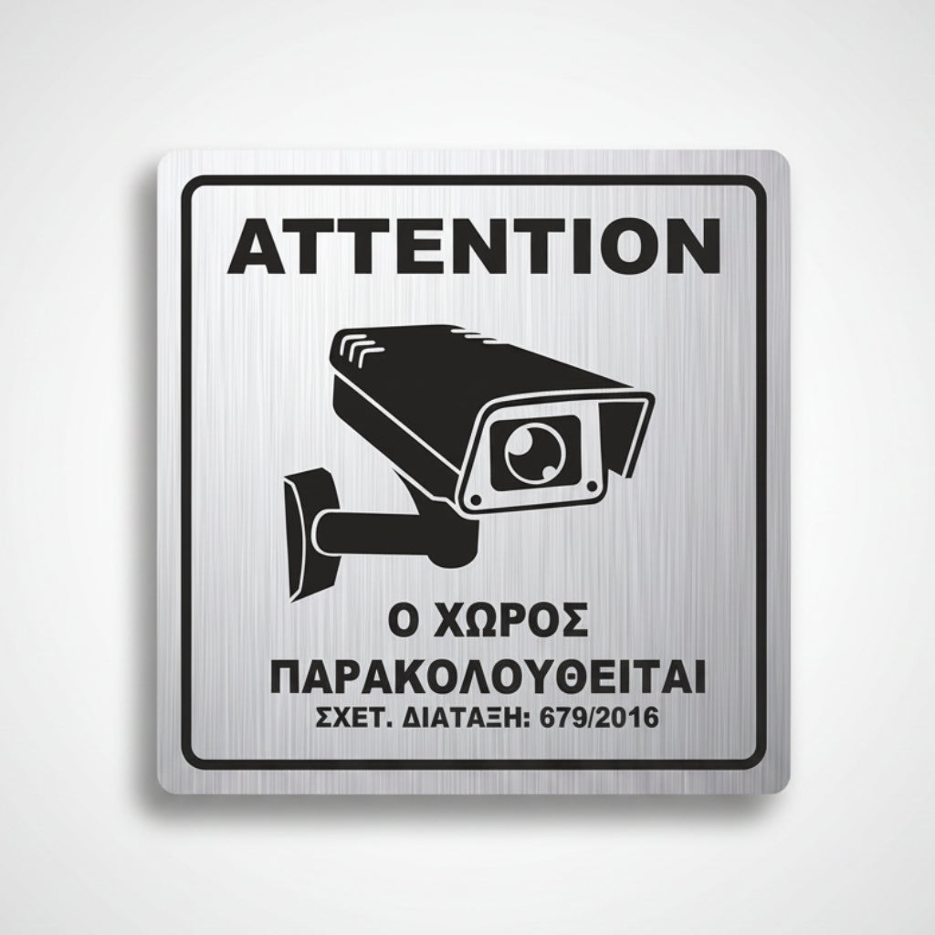 Πινακίδα Σήμανσης Παρακολούθησης Aκρυλικό Plexiglass "Ο ΧΩΡΟΣ ΠΑΡΑΚΟΛΟΥΘΕΙΤΑΙ” Silver 150mm x 150mm