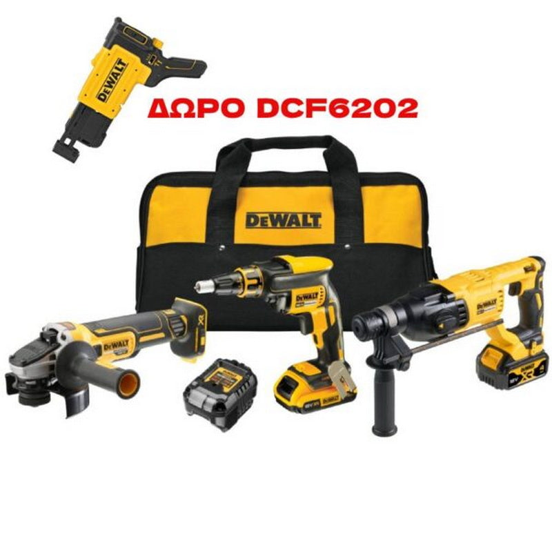 DeWalt DCK308DM-QW Brushless Συλλογή Πνευματικό Πιστολέτο, Κατσαβίδι Γυψοσανίδας, Γωνιακός Τροχός 18V Li-Ion Με 2 Μπαταρίες & Τσάντα
