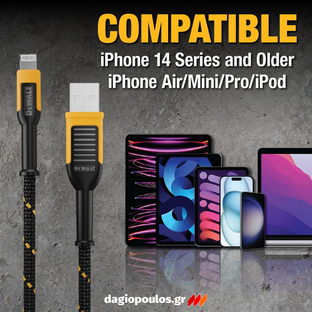 DeWalt 1311359DWG Ενισχυμένο Καλώδιο USB-A σε Lightning 1.2mtr