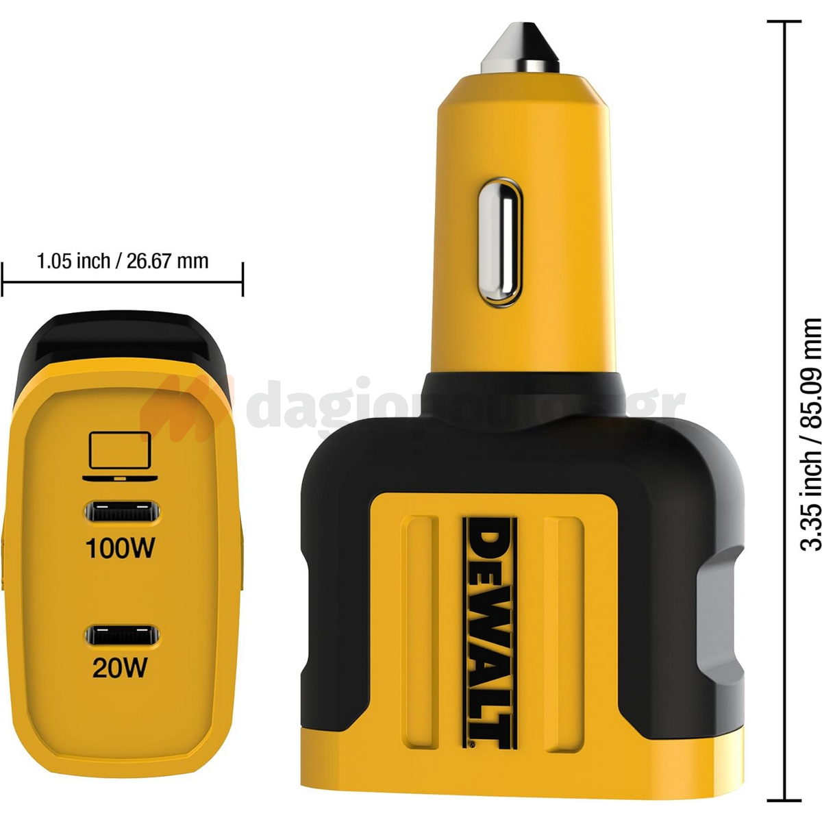 DeWalt 1410484DWG Φορτιστής Αυτοκινήτου 2 Θυρών Type-C 120W