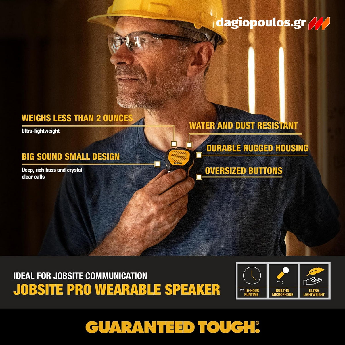 DeWalt 1901148DWG Φορετό Ηχείο Bluetooth με Κλιπ & Μαγνήτη PRO