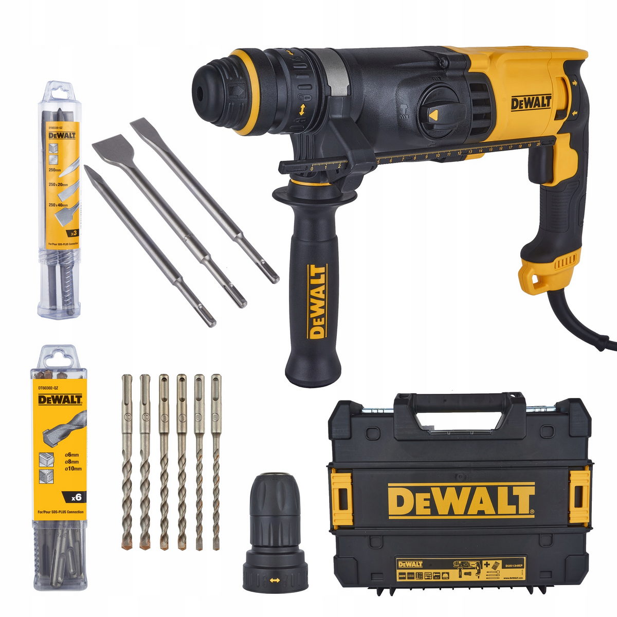 DeWalt D25134KP-QS SDS Plus Ηλεκτρικό Πνευματικό Πιστολέτο 2.8J 800W & Βαλίτσα T-Stak EXTRA Τσοκ Εξαρτήματα