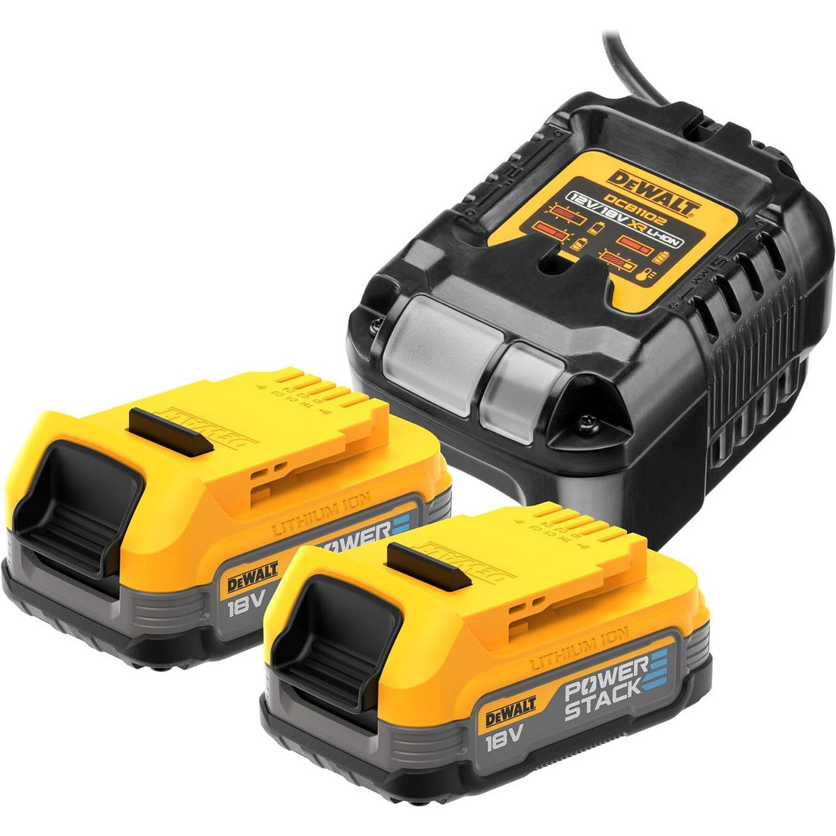 DeWalt DCB1102Ε2-QW Συλλογή Φορτιστής DCB1102 12-18V Με 2 Μπαταρίες DCBP034 18V Li-Ion Powerstack 1.7Ah