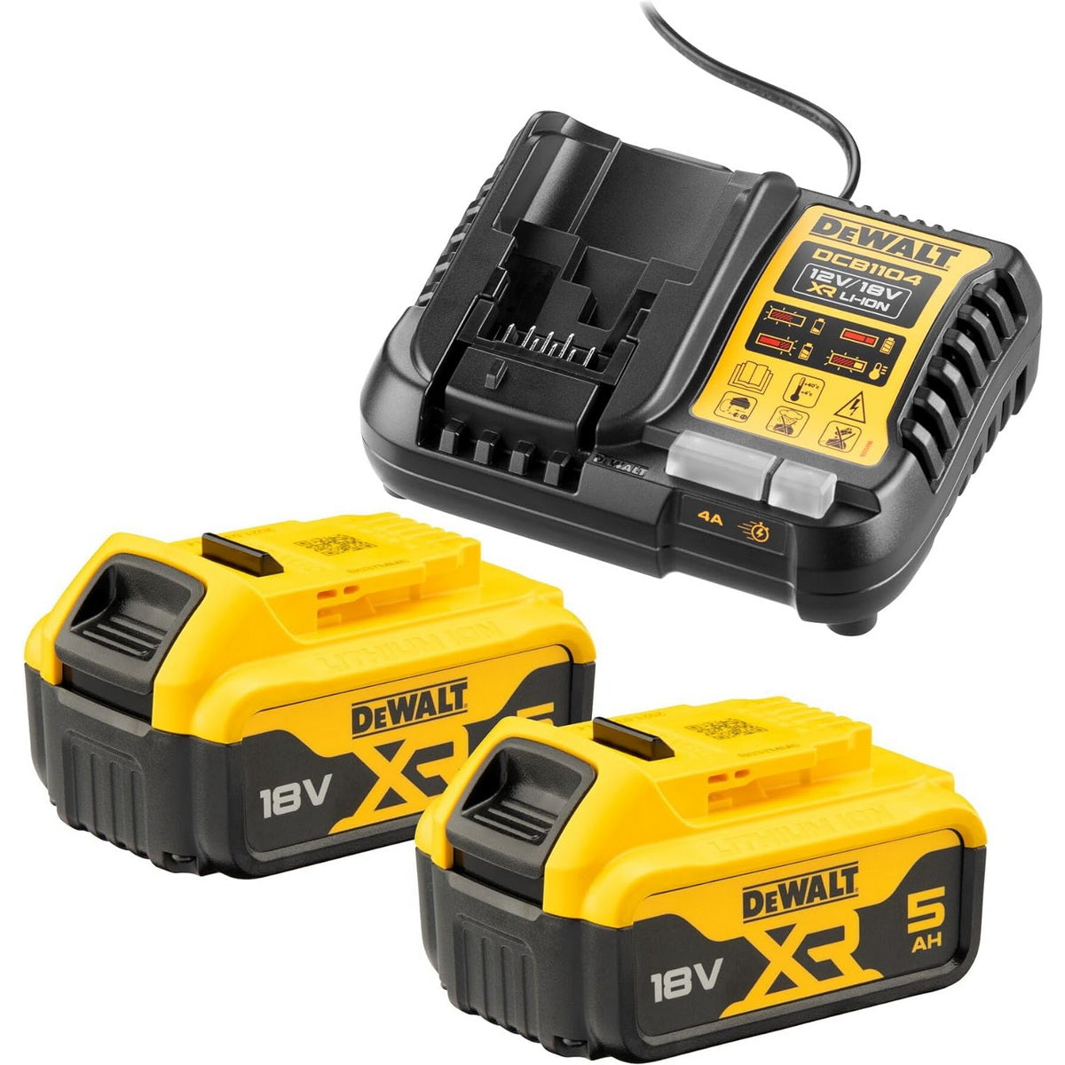 DeWalt DCB1104P2 Συλλογή Φορτιστής DCB1104 12-18V Με 2 Μπαταρίες DCB184 18V Li-Ion 5.0Ah