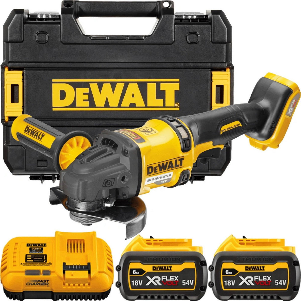 DeWalt DCG418T2 Brushless Γωνιακός Τροχός Μπαταρίας Μπαταρίας 54V Li-Ion 125mm Με 2 Μπαταρίες 6.0Ah & Βαλίτσα TStak