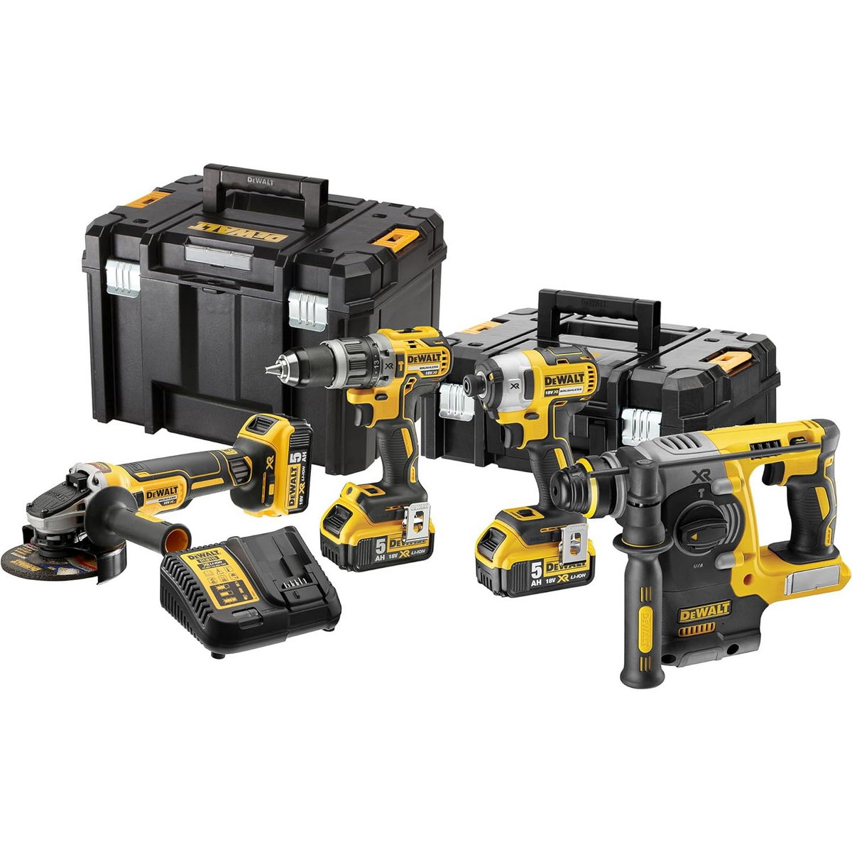 DeWalt DCK422P3T-QW Συλλογή Πνευματικό Πιστολέτο, Παλμικό Κατσαβίδι, Γωνιακός Τροχός, Κρουστικό Δραπανοκατσάβιδο 18V Li-Ion Με 3 Μπαταρίες 5.0Ah & 2 Βαλίτσες Tstak