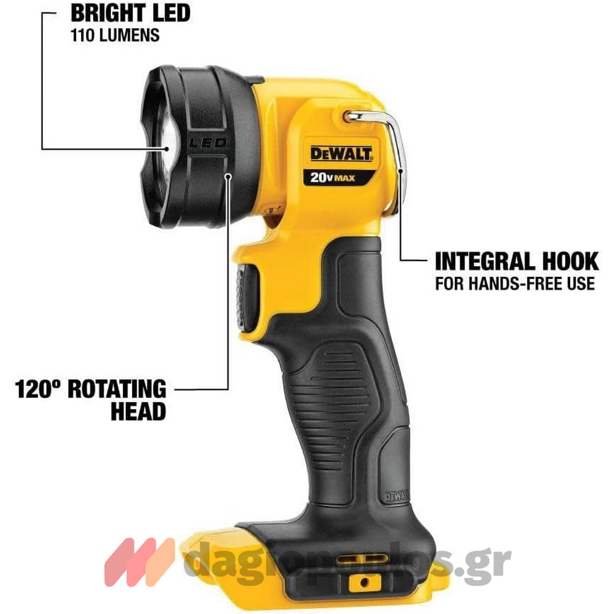 DeWalt DCL040-XJ Φακός Μπαταρίας Επαναφορτιζόμενος 18V Li-Ion 110 Lumens SOLO Περιστρεφόμενος