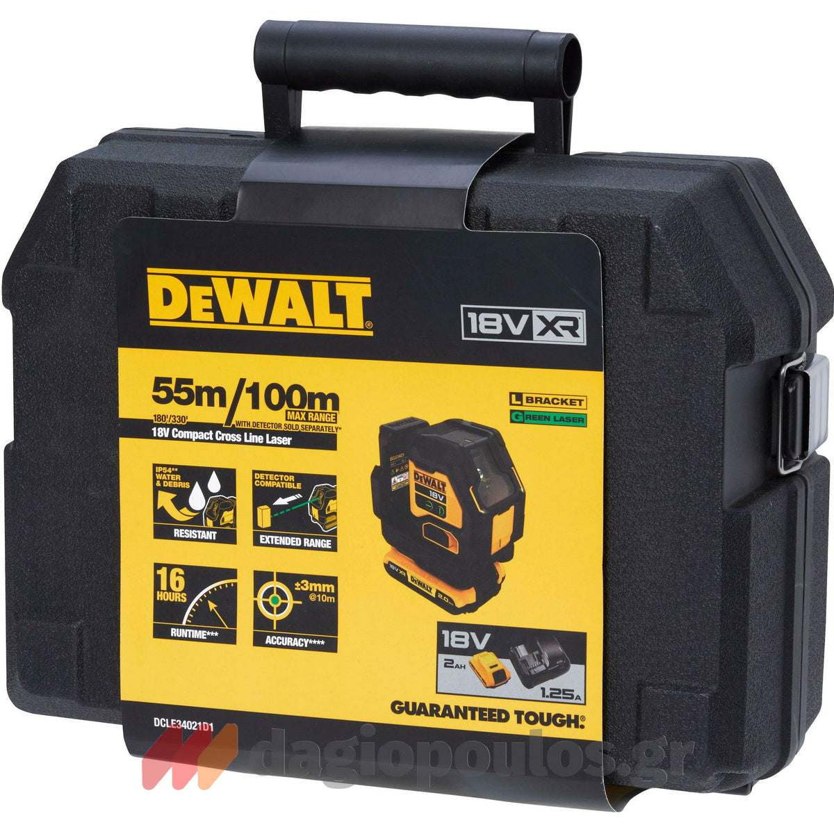DeWalt DCLE34021D1-QW Γραμμικό Αλφάδι Laser 18V Li-Ion Πράσινης Δέσμης Με Μπαταρία 2.0Ah
