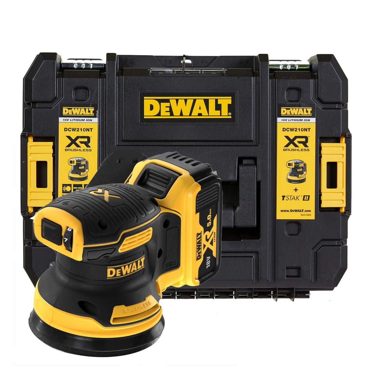 DeWalt DCW210NT Brushless Έκκεντρο Περιστροφικό Τριβείο Μπαταρίας 18V Li-Ion 125mm SOLO & Βαλίτσα T-Stak