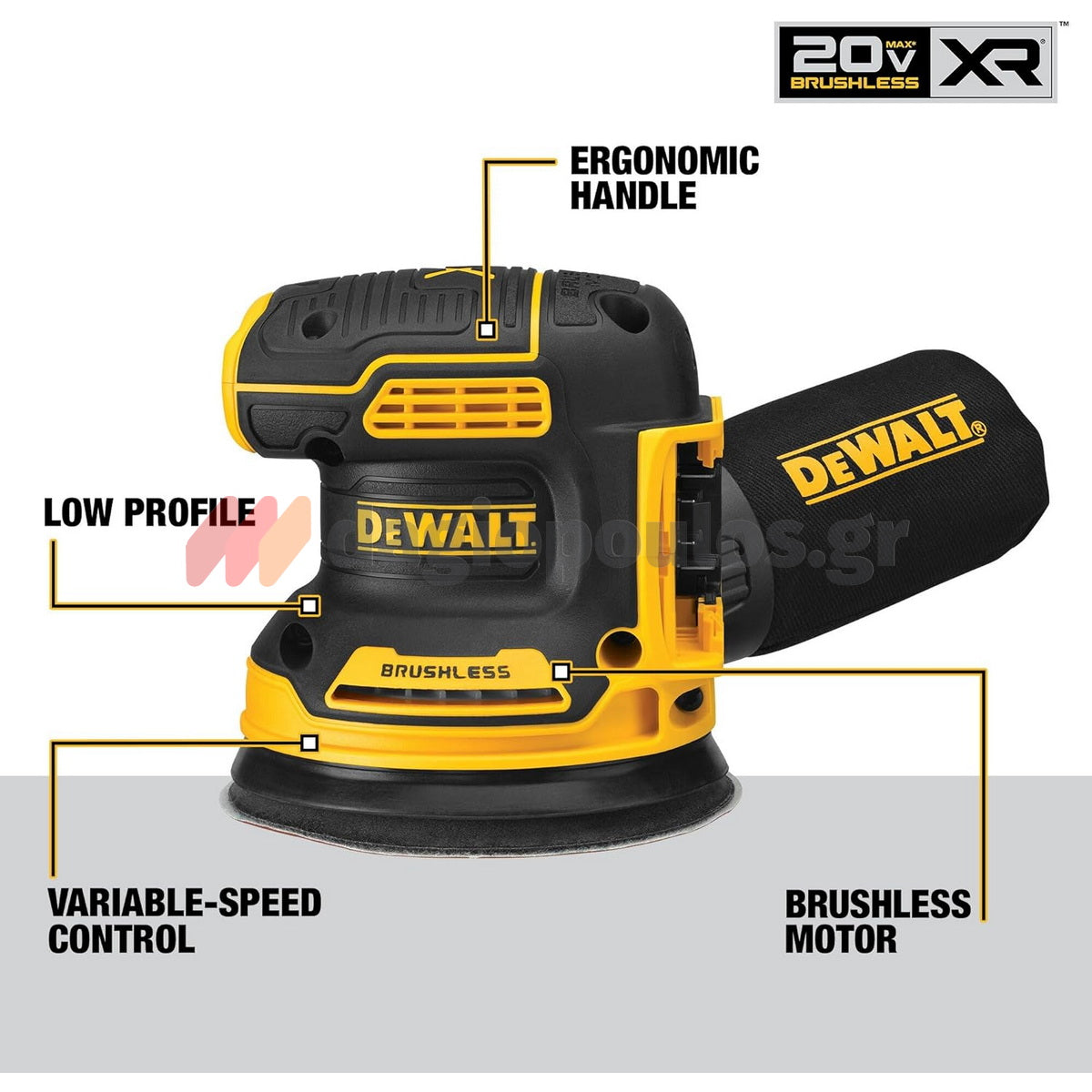 DeWalt DCW210NT Brushless Έκκεντρο Περιστροφικό Τριβείο Μπαταρίας 18V Li-Ion 125mm SOLO & Βαλίτσα T-Stak