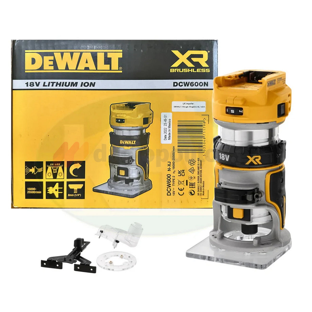 DeWalt DCW600N-XJ Brushless Κάθετη Φρέζα - Ρούτερ Σταθερής Βάσης Μπαταρίας 18V Li-Ion SOLO