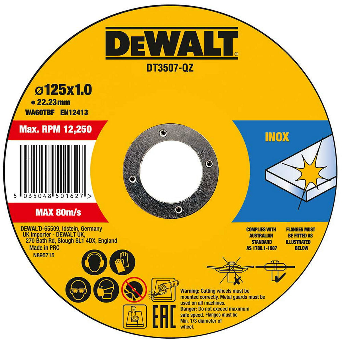 DeWalt DT3507-QZ Δίσκος Κοπής για Ανοξείδωτο Ατσάλι 125mm x 1mm