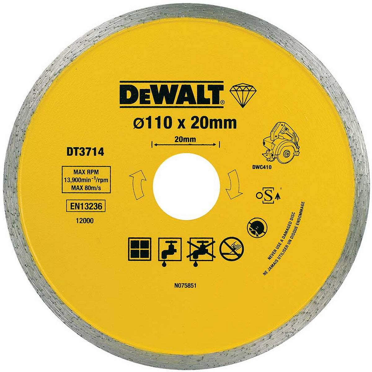 DeWalt DT3714-QZ Δίσκος Διαμαντέ (Διαμαντόδισκος) Κοπής Πλακιδίων 110mm