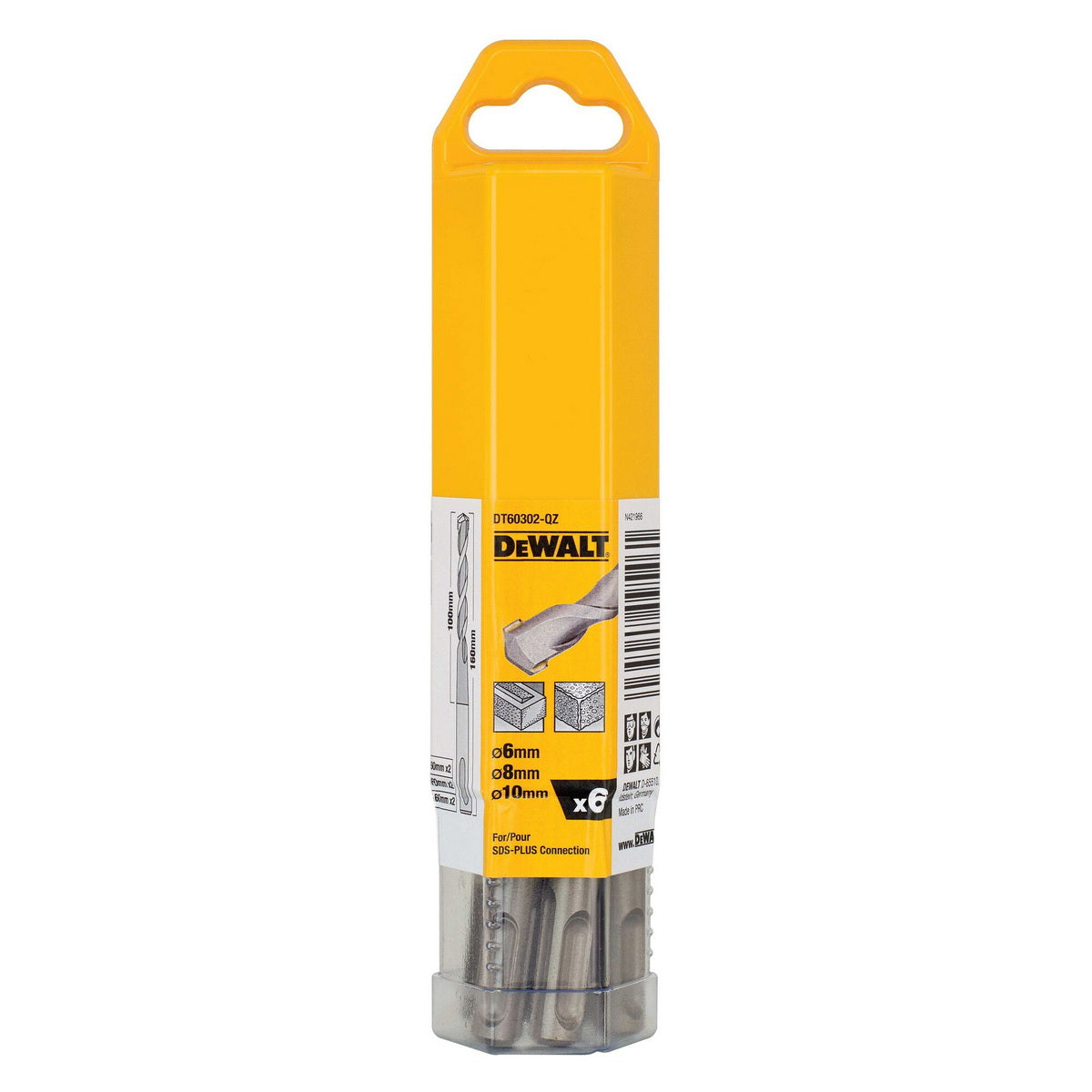 DeWalt DT60302-QZ Συλλογή Τρυπάνια SDS Plus (Διαμαντοτρύπανα) Μπετόν Σκυρόδεμα Δομικών 6/8/10Χ100/160mm Σετ 6 Τεμ