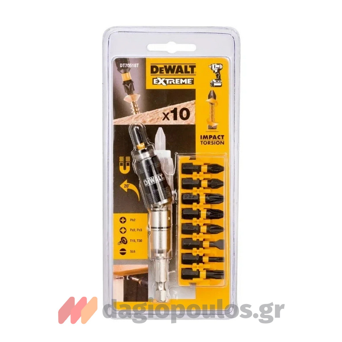 DeWalt DT70518T-QZ Συλλογή Μύτες FlextorQ Με Μαγνητικό Αντάπτορα (Προέκταση) Σετ 10 Τεμ