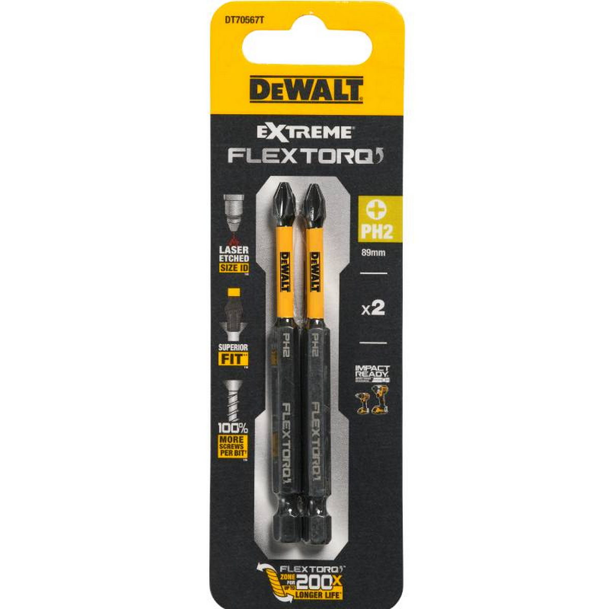 DeWalt DT70567T-QZ Συλλογή Μύτες Extreme FlexTorQ Ph.2 x 89mm Σετ 2 Τεμ