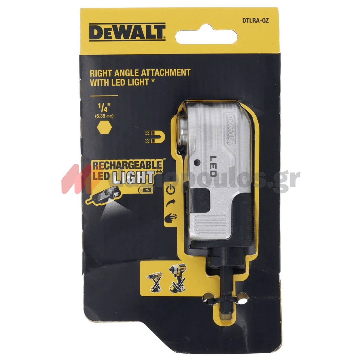DeWalt DTLRA‑QZ LED Γωνιακή Κεφαλή - Τσοκ Με Φωτισμό LED