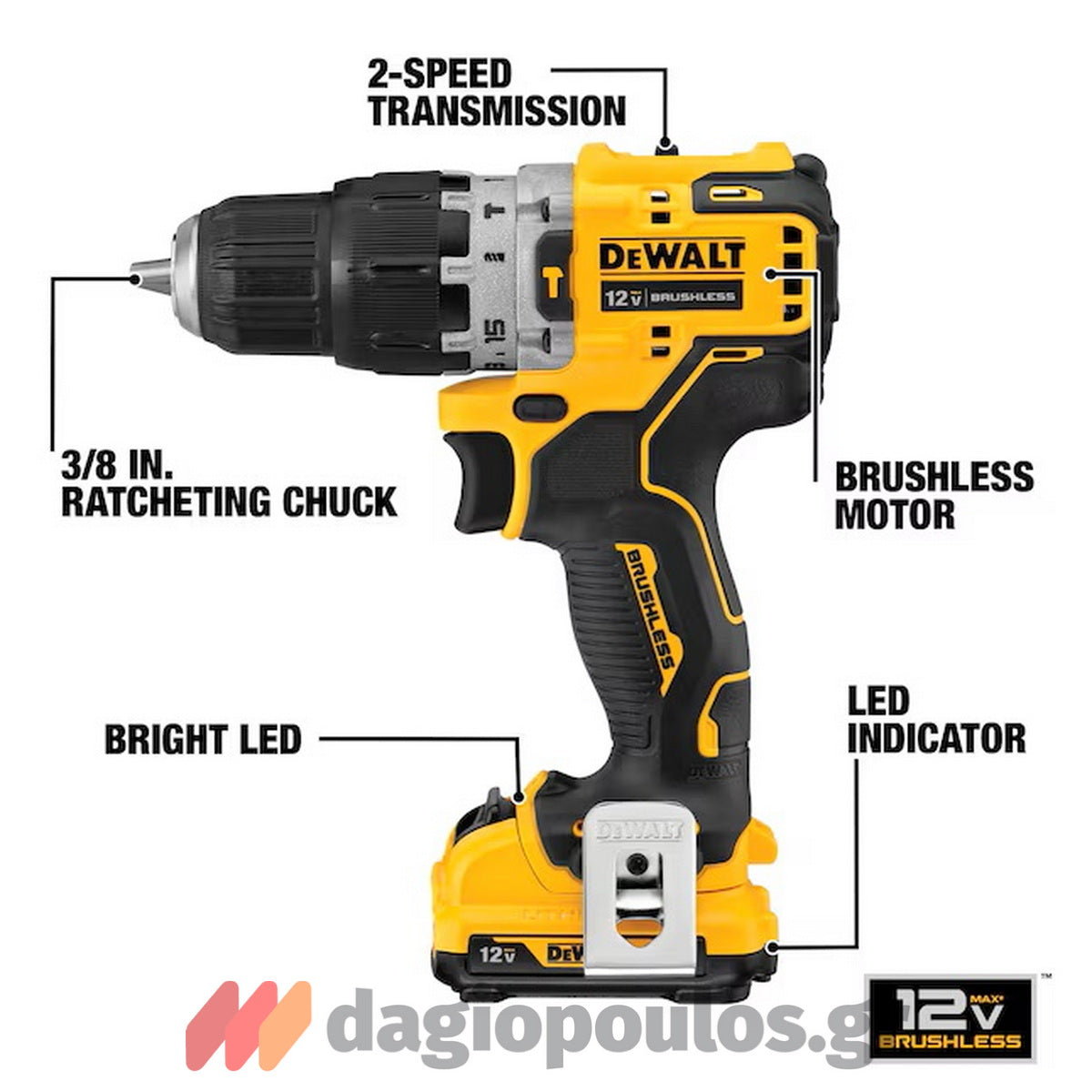 DeWalt DCD706D2-QW Brushless Κρουστικό Δραπανοκατσάβιδο Μπαταρίας 12V Li-Ion Με 2 Μπαταρίες 2.0Ah & Βαλίτσα T-Stak