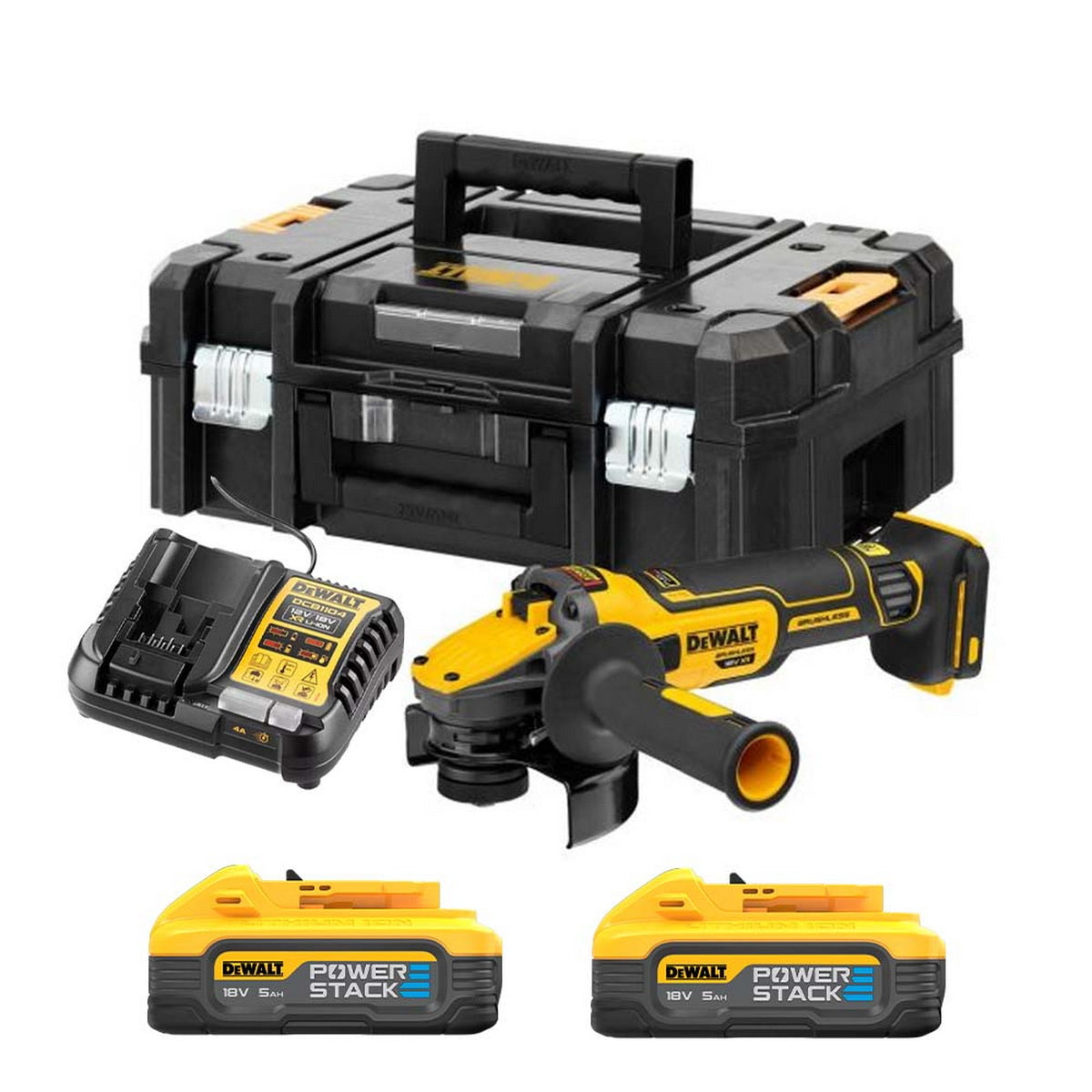 DeWalt DCG409H2T-QW Brushless Γωνιακός Τροχός Μπαταρίας 18V Li-Ion 125mm Με 2 Μπαταρίες 5.0Ah & Βαλίτσα T-Stak