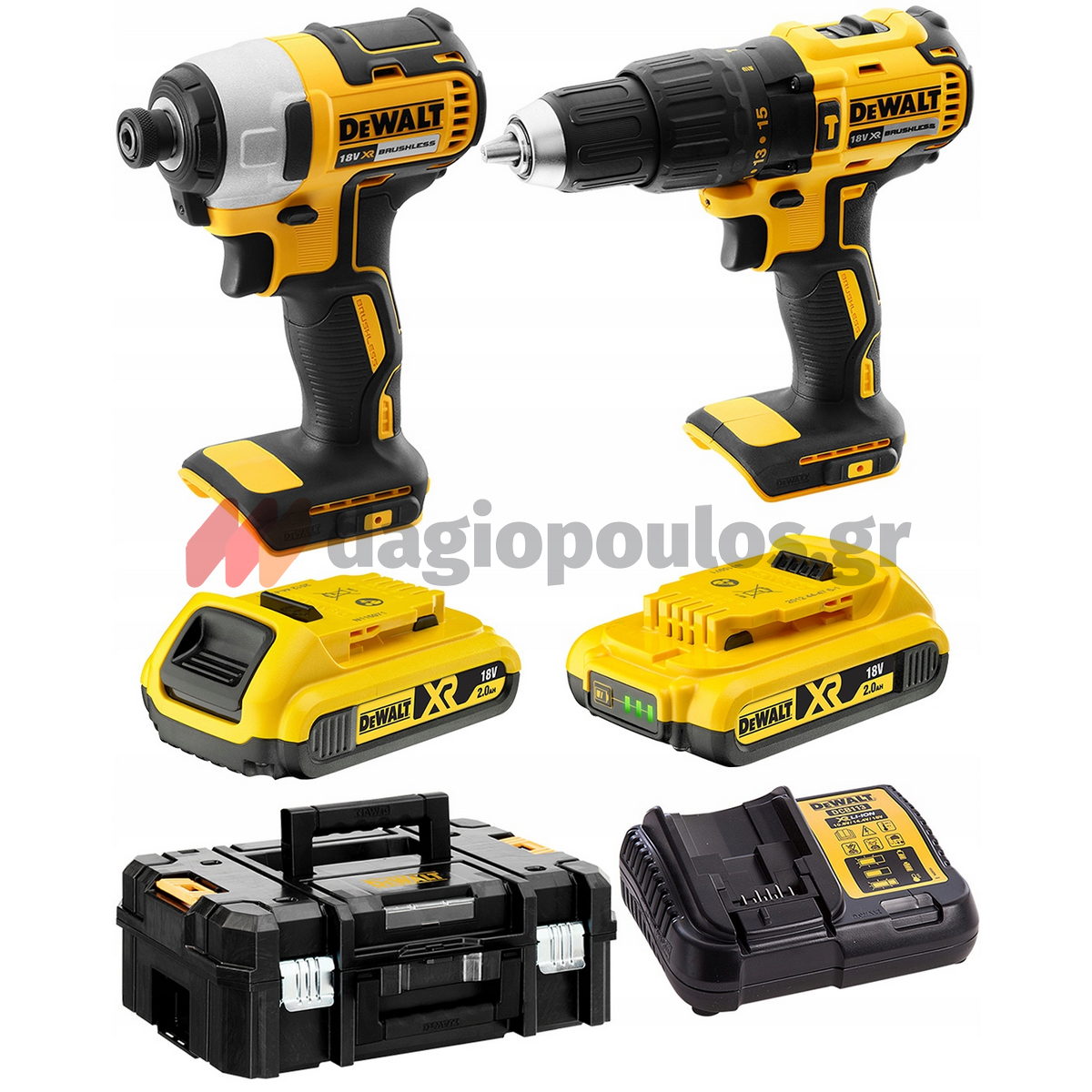 DeWalt DCK2060D2T Brushless Συλλογή Κρουστικό Δραπανοκατσάβιδο & Παλμικό Κατσαβίδι 18V Li-Ion Με 2 Μπαταρίες 2.0Ah & Βαλίτσα