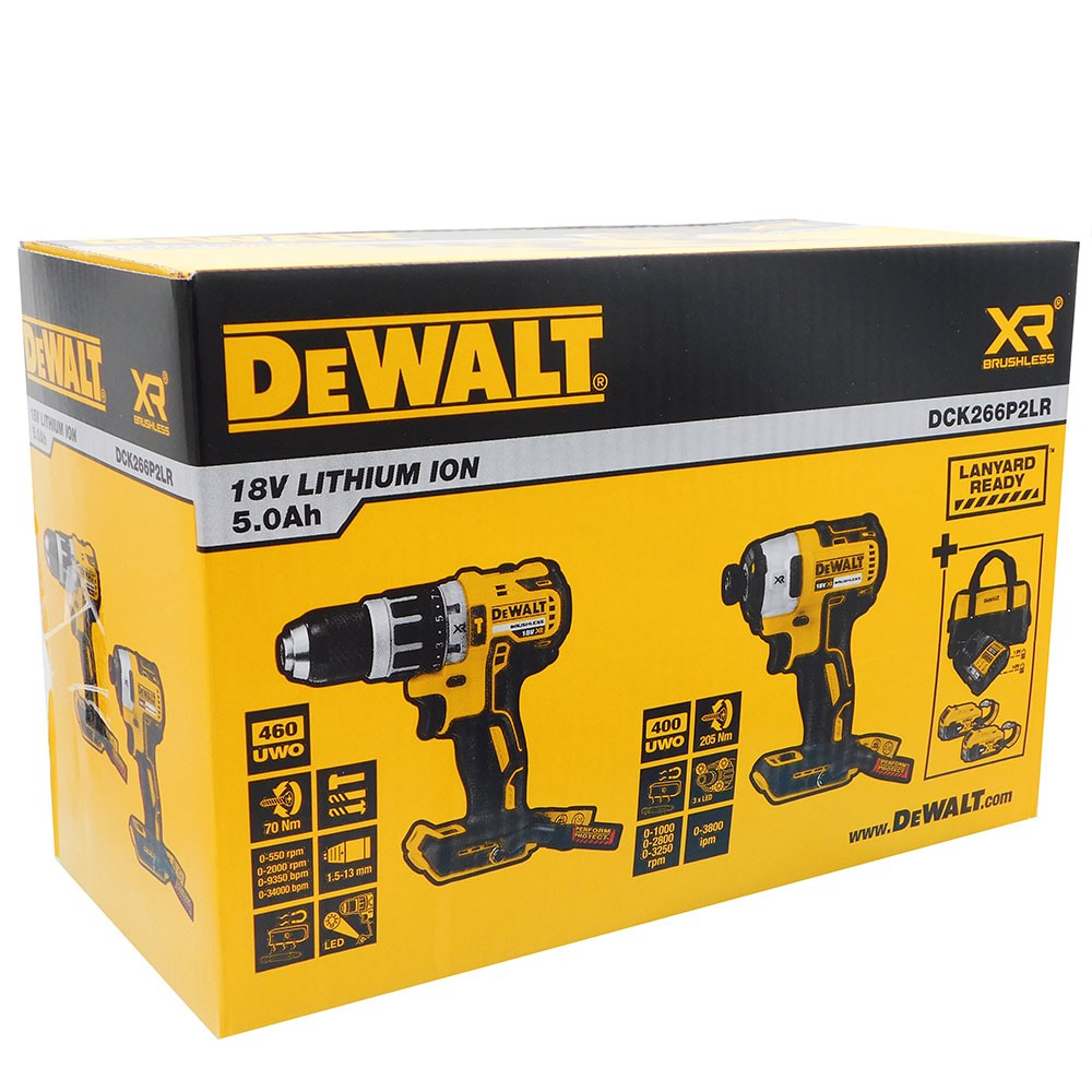 DeWalt DCK266P2LR Brushless Συλλογή Κρουστικό Δραπανοκατσάβιδο & Παλμικό Κατσαβίδι 18V Li-Ion 2 Μπαταρίες 5.0Ah & Βαλίτσα T-Stak & Μπουφάν Εργασίας