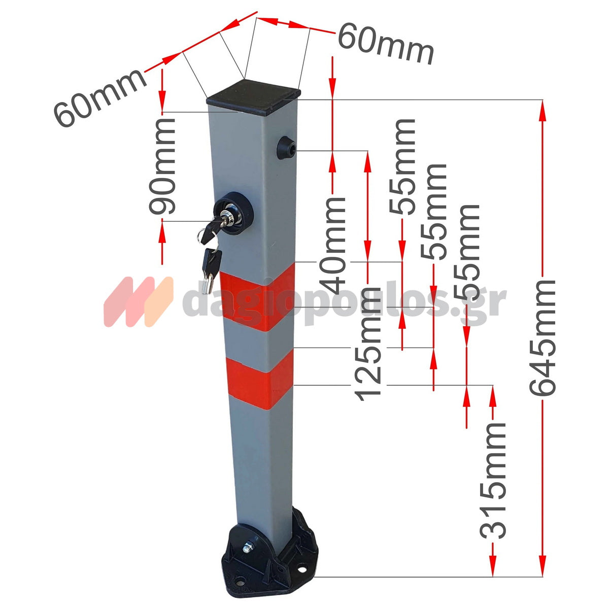 Κολωνάκι Μεταλλικό Στρογγυλό "Σπαστό" Απαγόρευσης Στάθμευσης & Οριοθέτησης Γκρι Με Κλειδαριά 65cm