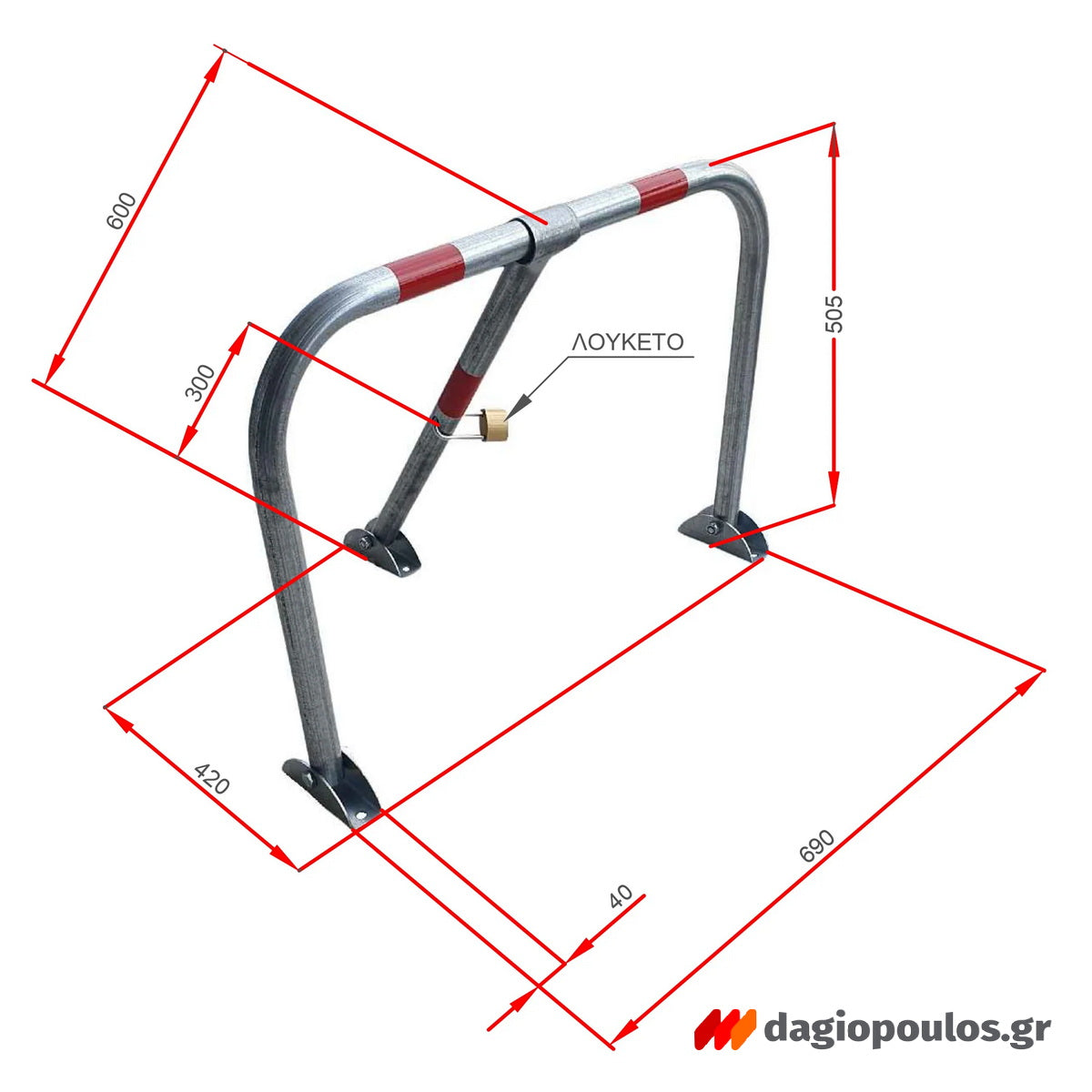 Μπάρα Παρεμπόδισης Παρκαρίσματος Αρθρωτή Γαλβανιζέ Τύπου U Με 3 Πόδια Οικονομική