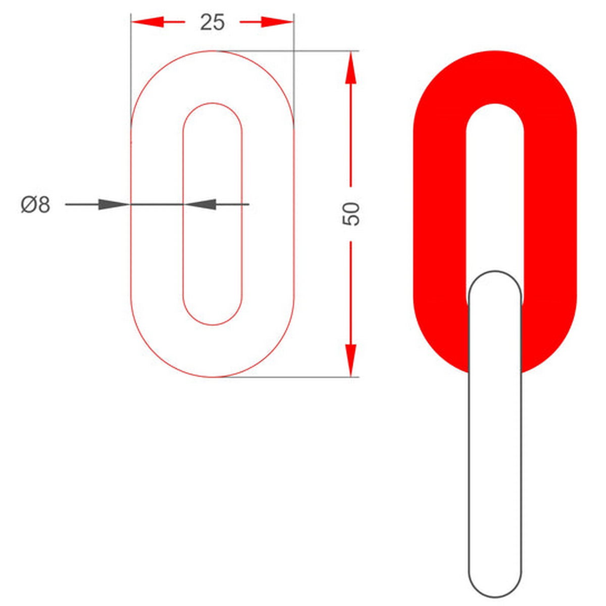 Αλυσίδα Σήμανσης Απαγόρευσης Διέλευσης 8mm ΛΕΥΚΗ / ΚΟΚΚΙΝΗ Ρολό 25mtr