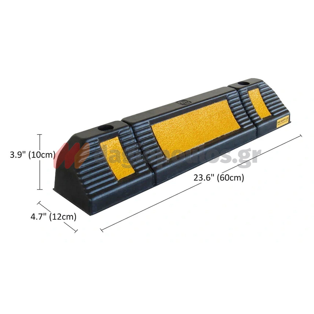 Στοπ Τροχού Μονό Ενισχυμένο Μασίφ Οβάλ Με Αντανακλαστικό 600mm x 120mm x 100mm