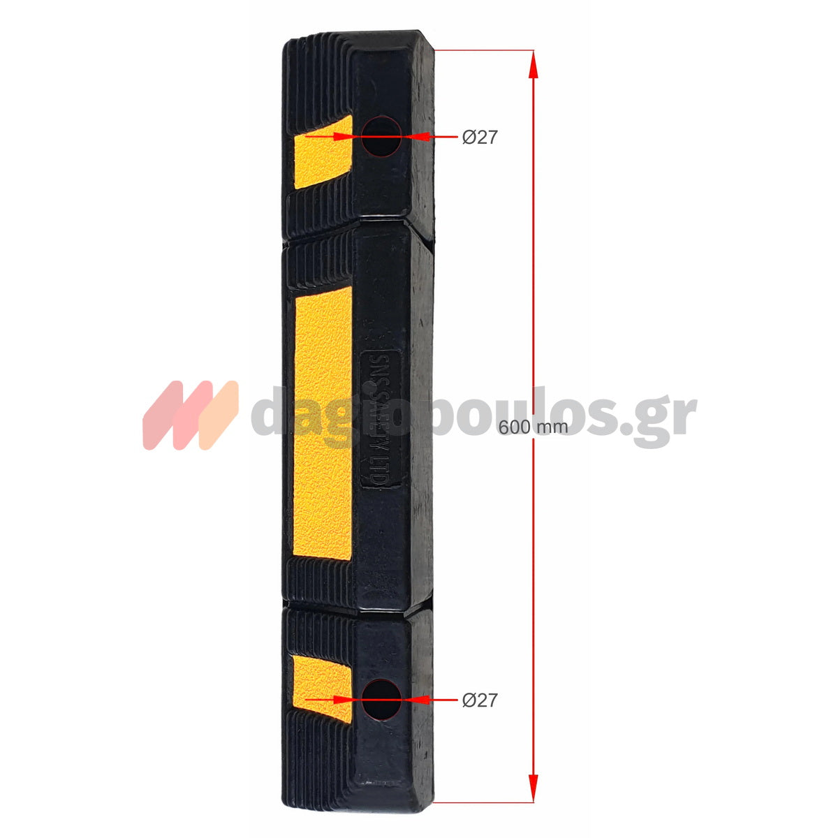 Στοπ Τροχού Μονό Ενισχυμένο Μασίφ Οβάλ Με Αντανακλαστικό 600mm x 120mm x 100mm