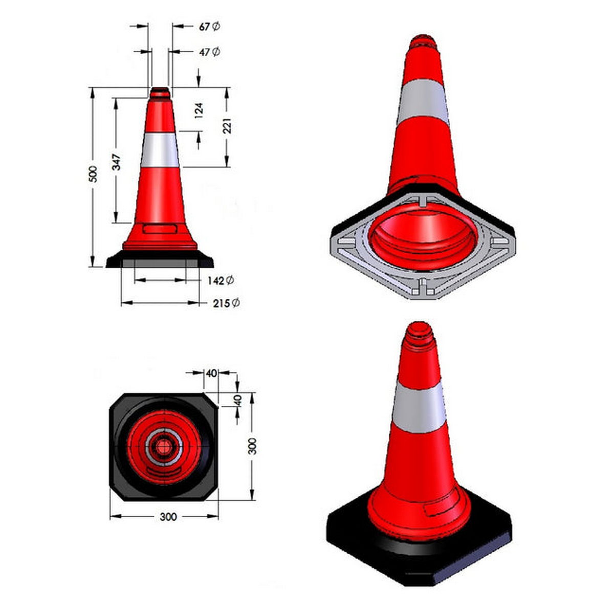 Κώνος Με Βαριά Λαστιχένια Βάση 50cm