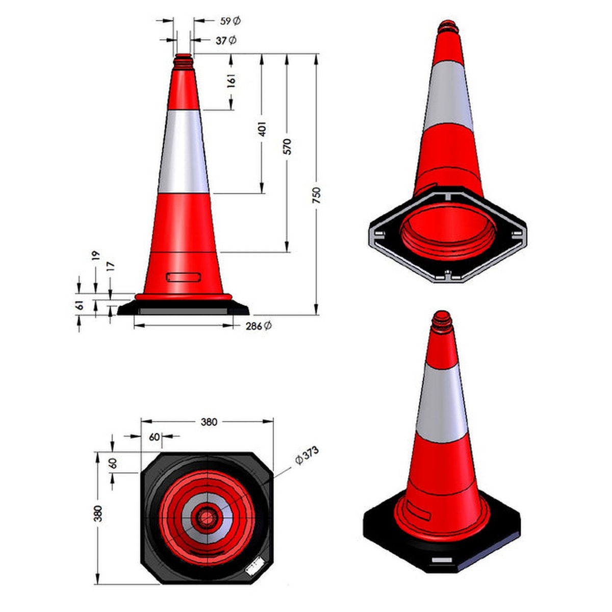 Κώνος PE Με Βαριά Λαστιχένια Βάση 75cm