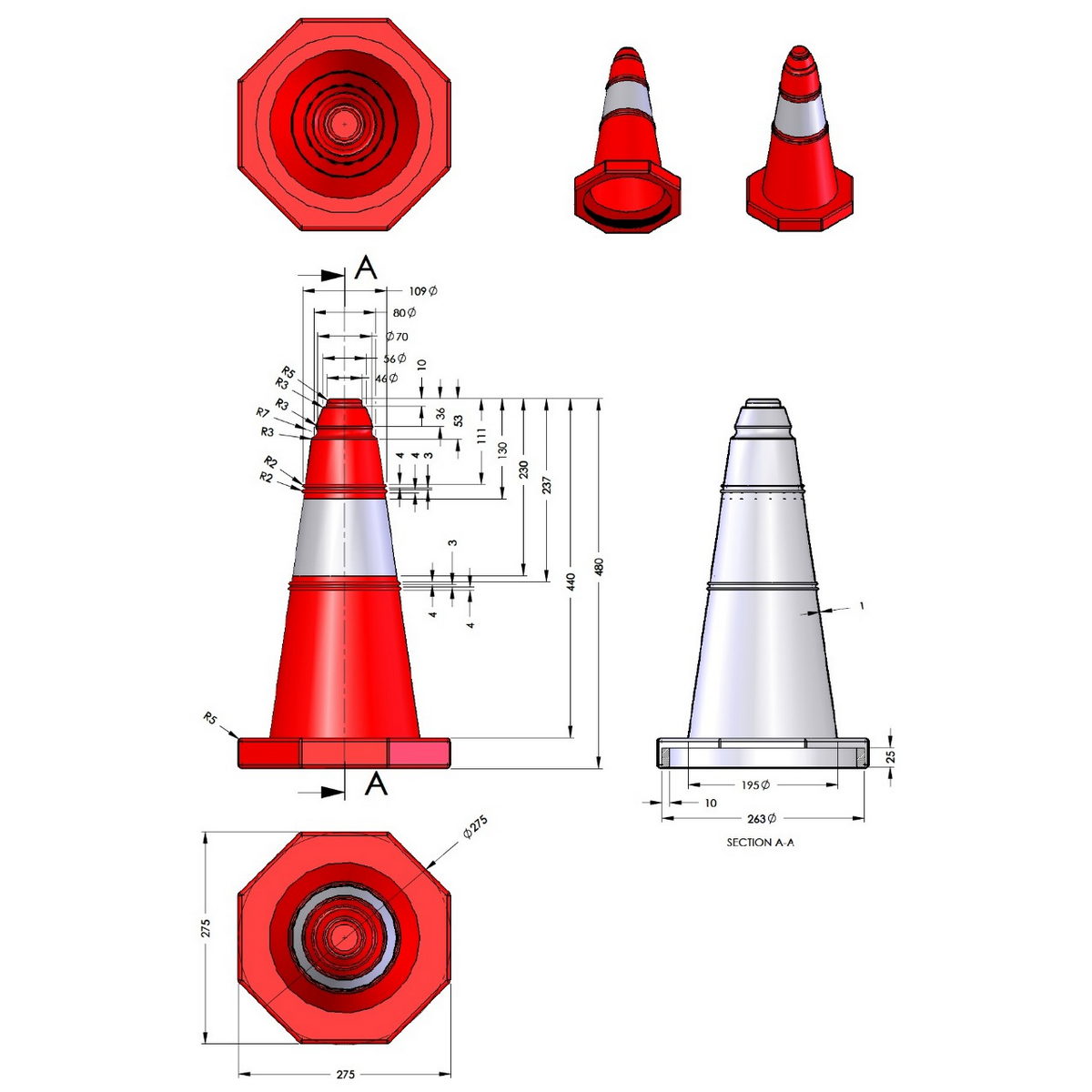 Κώνος Κυκλοφορίας Πλαστικός Απλός 50cm